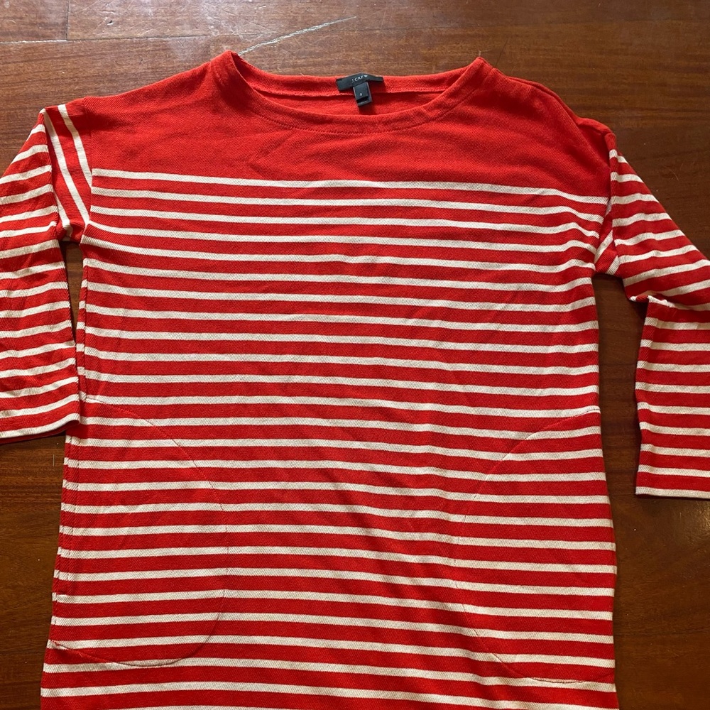 J Crew Red stripe tunic sweater with pockets